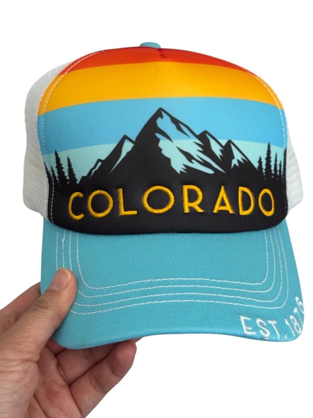 Colorado Rockies Rainbow Striped Mesh Trucker Snapback Baseball Cap Hat